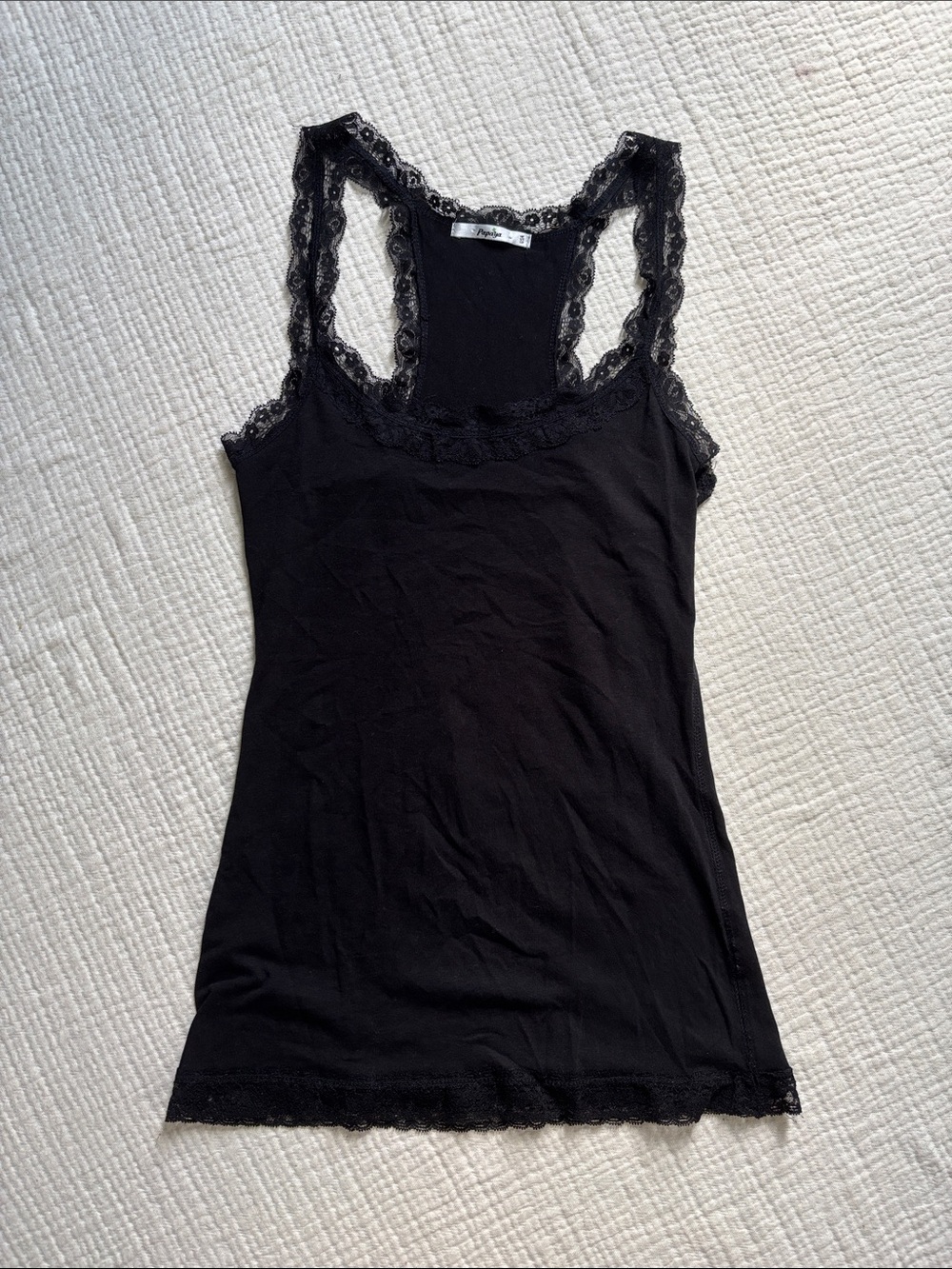 papaya y2k black lace trim tank top